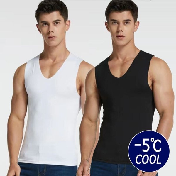 남자 여름 심리스 아이스 민소매 브이 나시 티 OC-TS5-SWA9926E