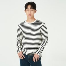 남성) 선염 스트라이프 긴팔 티셔츠(세미오버핏)_DN3WTS508-OW