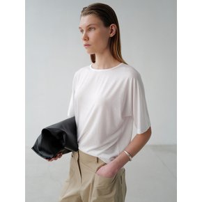 Relaxed half-sleeves T-shirt _ white,milk brown