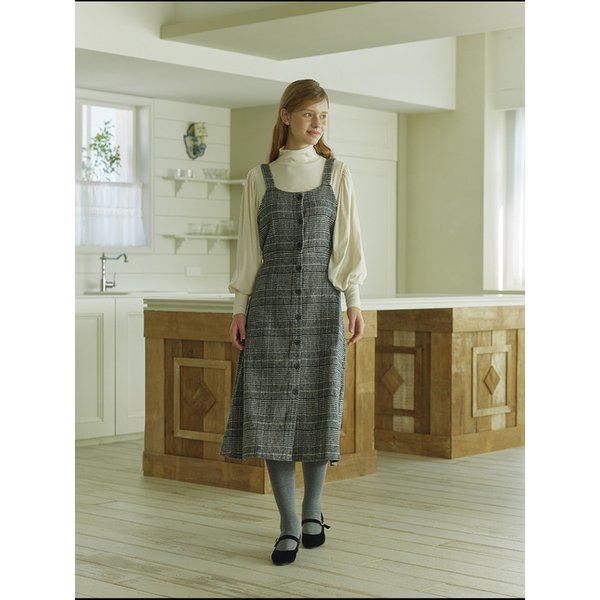 체크 뷔스티에 버튼 롱원피스 (TJOAY2544)