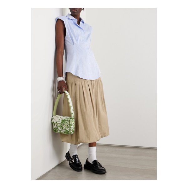 벨 플리츠 티어드 코튼 미디 스커트 베이지 1647597338348304