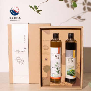 경북고향장터 사이소 국산 저온압착 참기름 만능다시마간장 300ml 2병 선물세트 [ 농부플러스 ]