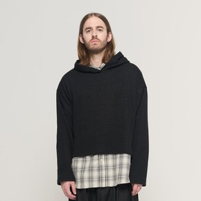 HOOD CROP LAYERED LONG-SLEEVE KNIT (BLACK)