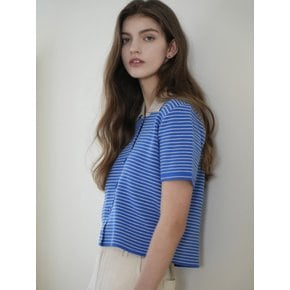 Stripe Collar Half Knit Cardigan (Blue)