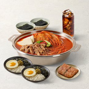 [5%할인] [청년찌개] 돼지김치찌개 2인+계란대접밥2개+스팸2조각+도시락김2개+콜라500m