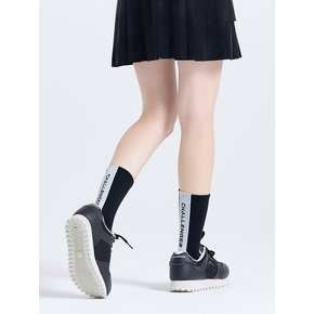 여성 배색로고 중목 양말 블랙