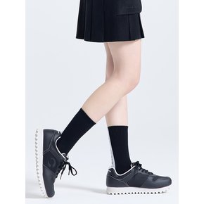 여성 배색로고 중목 양말 블랙