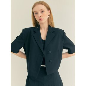 Crop Unbal Half Sleeve Jacket (Black)