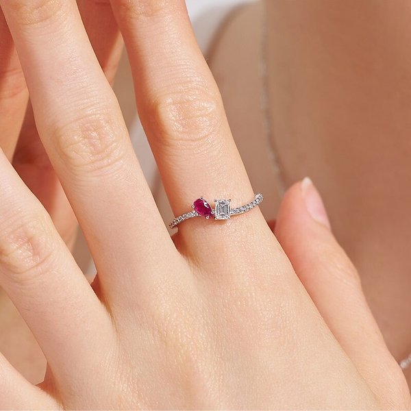 [도로시] 18k 블렌드 페어컷 루비 반지(랩 다이아몬드)