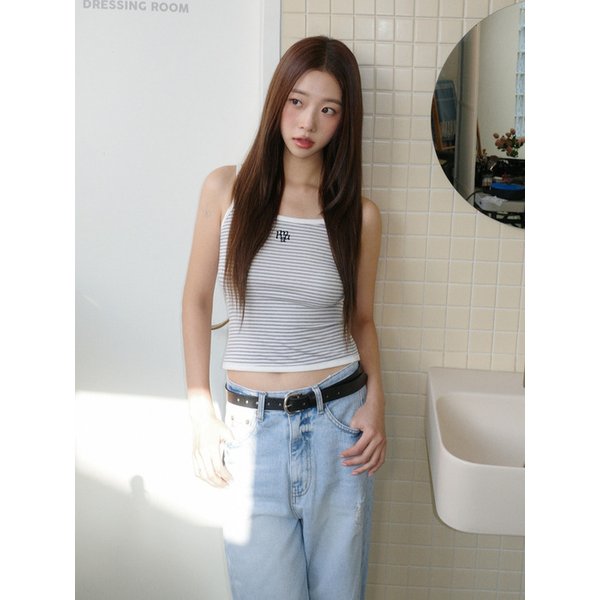 스트라이프 배색 슬리브리스 [4color]