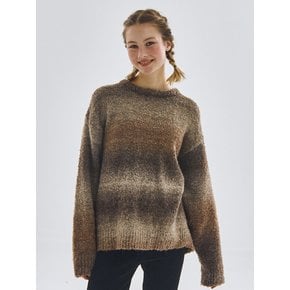 Gradient stripe overfit round knit [brown]