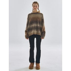 Gradient stripe overfit round knit [brown]