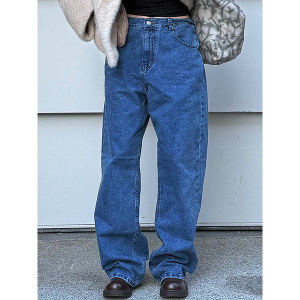 우먼 세미 와이드 데님 팬츠 인디고블루