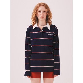 MNS Striped Cotton Collar T Shirt_Navy