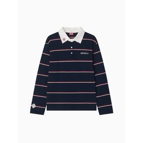 MNS Striped Cotton Collar T Shirt_Navy