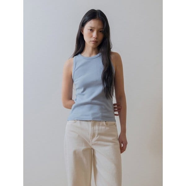 HALTER NECK COTTON SLEEVELESS SHIRT SKY