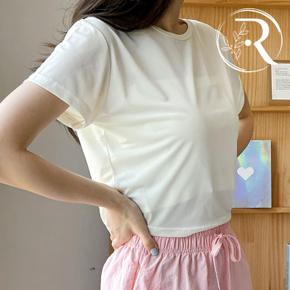 여성 여름 스판반팔티 크롭 티셔츠