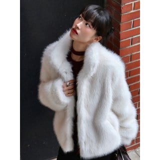 아무르 무아르 헤어리 하프 퍼 코트 아이보리 amr2204