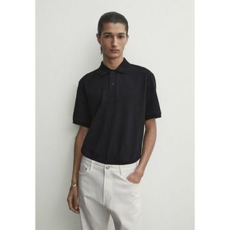 이스퀘어 4731698 Massimo Dutti MICROTEXTURED - Polo shirt mottled dark blue