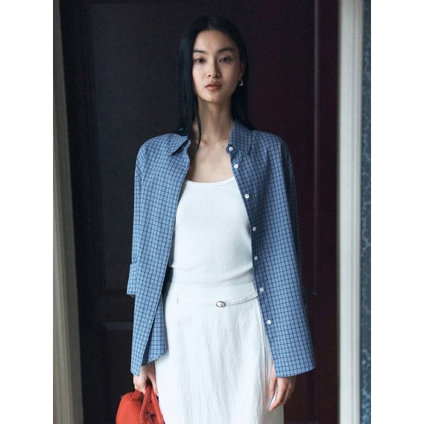 SITP5257 SUNWELL 도비 체크 레귤러 셔츠_Blue