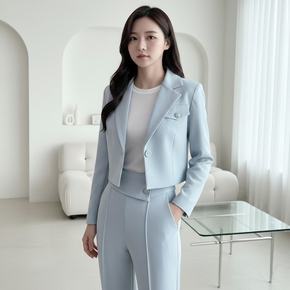 트렌디 미니멀 크롭 스판 자켓 원버튼 세미 정장 숏재킷 오피스룩 하객룩