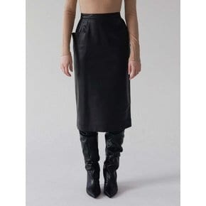 Kai Slit Leather Pencil Skirt (Black)