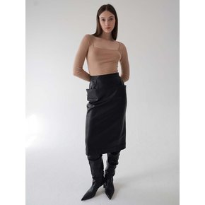 Kai Slit Leather Pencil Skirt (Black)