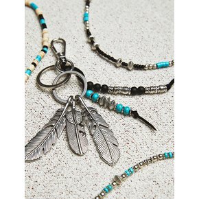 navajo feather & beads keyring black