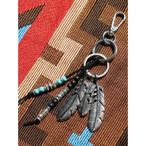 navajo feather & beads keyring black