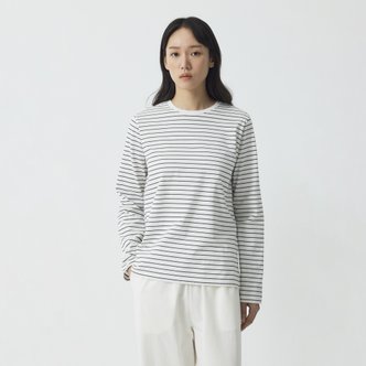 JAJU 여 스마트 코튼 라운드넥 긴팔 파자마 티셔츠(OFF WHITE / IVORY / DARK NAVY / MELLANGE GREY)