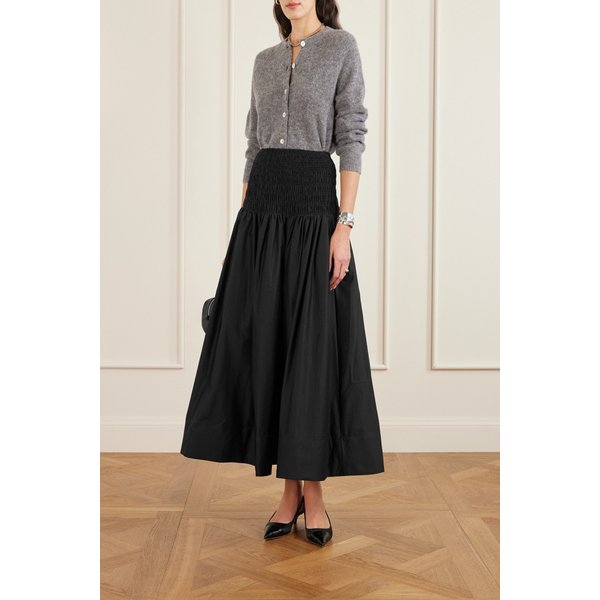 셔링 코튼 새틴 미디 스커트 46376663162953065