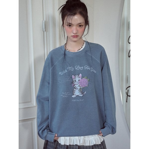 태비러브 레글런 피그먼트 맨투맨 오션블루