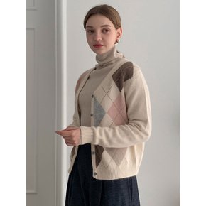 Argyle V-neck Wool Knit Cardigan (2colors) VKNIT_010