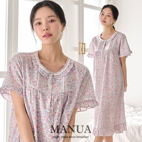 국산 마누아 여성 반팔 원피스 잠옷 쿨 레이온 냉감 여자 여름 플라워 MSW5409D
