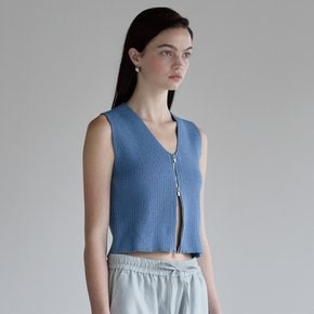 TWO WAY ZIPPER KNIT SLEEVELESS BLUE