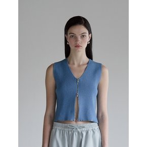 TWO WAY ZIPPER KNIT SLEEVELESS BLUE