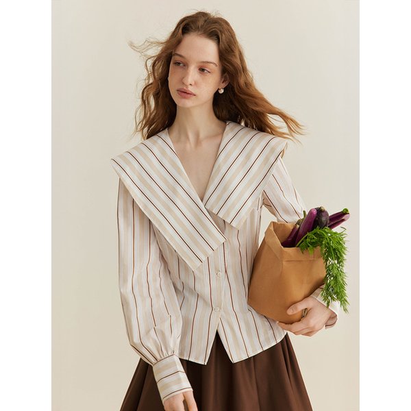 YY_V-neck striped blouse