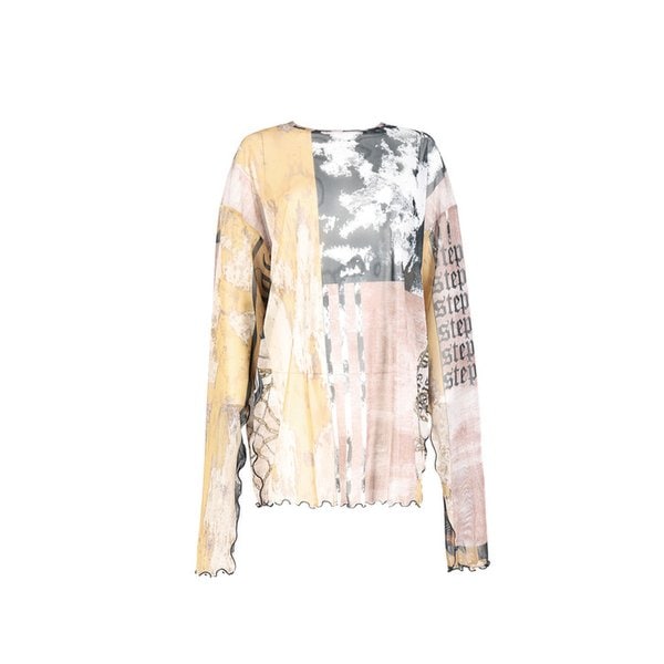 25FW  BEIGE COLLAGE GRAPHICS SEE-THROUGH TSHIRT