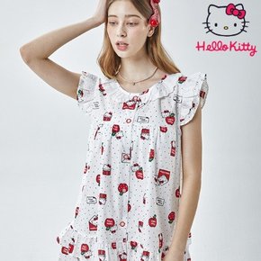 산리오 프리미엄 면 잠옷 프릴 민소매  반소매 애플 상하세트 HK-4609