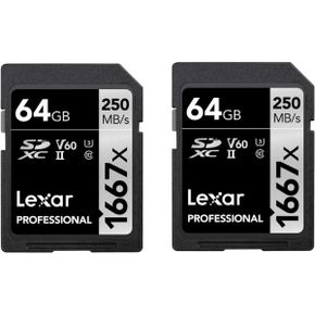 영국 렉사 sd카드 Lexar Professional 1667x SD Card 64GB 2Pack SDXC UHSII Memory Up to 250MB