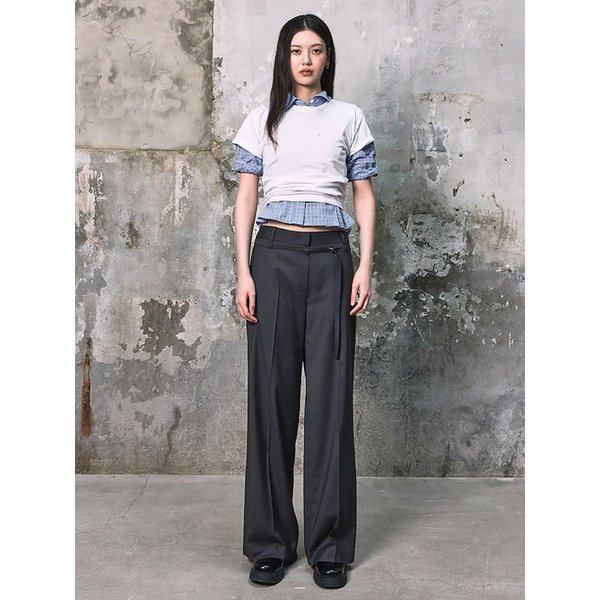 Belted Semi Wide Slacks Pants  Ash Stripe (KE6221M024)