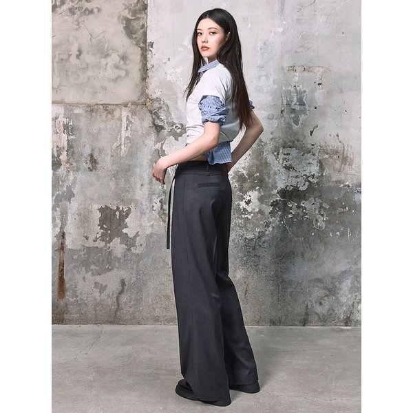 Belted Semi Wide Slacks Pants  Ash Stripe (KE6221M024)