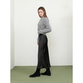 Gisele Satin Side Slit Skirt [Black]