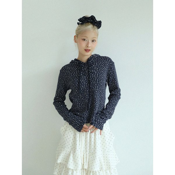 FLOWER WAFFLE HOODIE(NAVY)