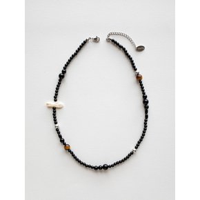 Black onyx and brown gemstone necklace