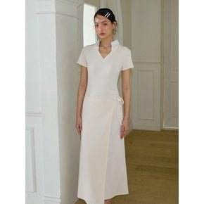 Shirt Detail Long Wrap Dress_ Ivory