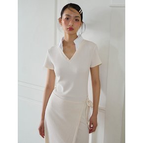 Shirt Detail Long Wrap Dress_ Ivory