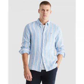 5218135 Tommy Hilfiger Linen Triple Stripe Shirt - Sleepy Blue  Multi