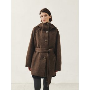 RTF CASHMERE SILK HOODED HALF COAT [HAND MADE]_BROWN