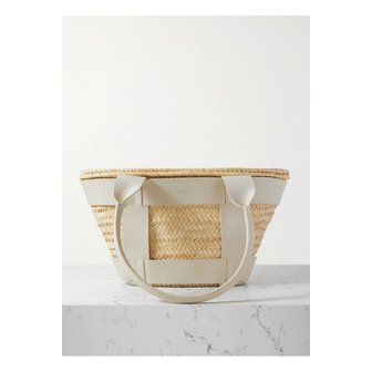 DEMELLIER 드멜리어 산토리니 가죽 트리밍 라피아 토트 뉴트럴 1647597332020595